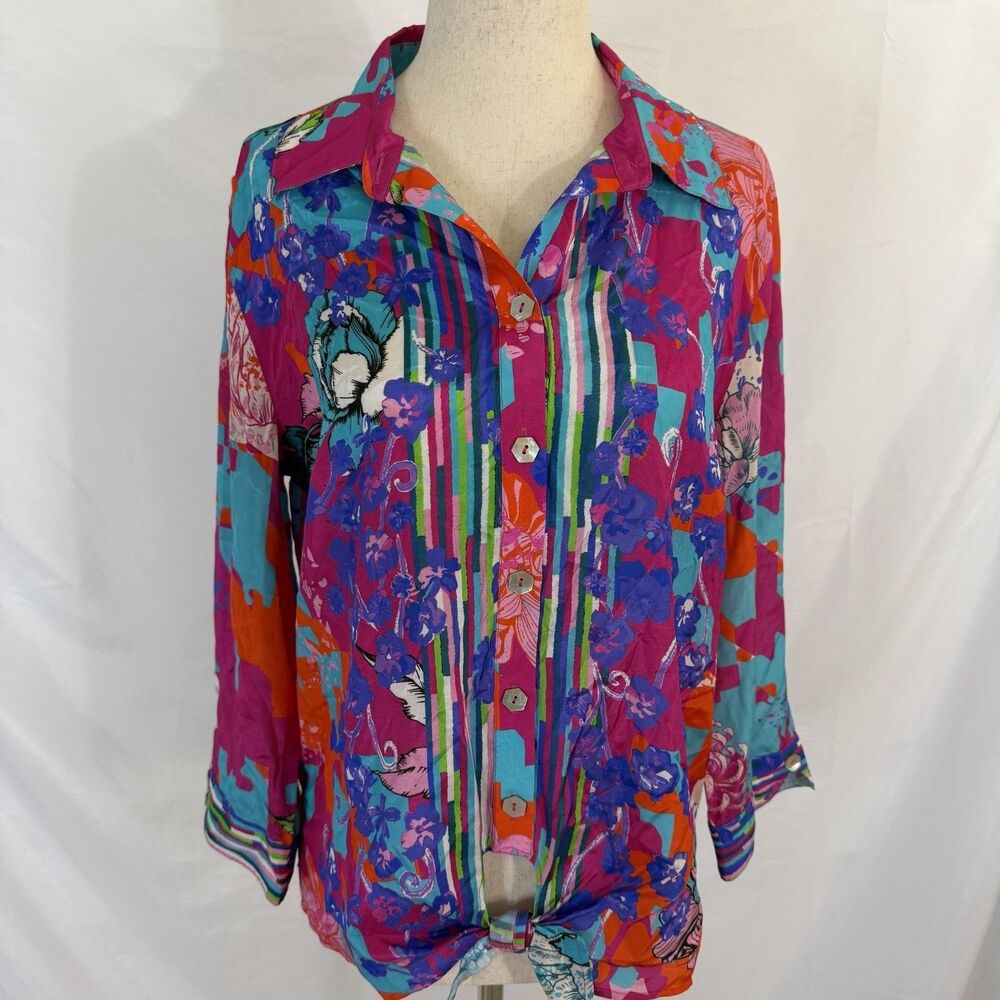 John Mark Floral Button Down Tie Front Blouse Size Small Top $109